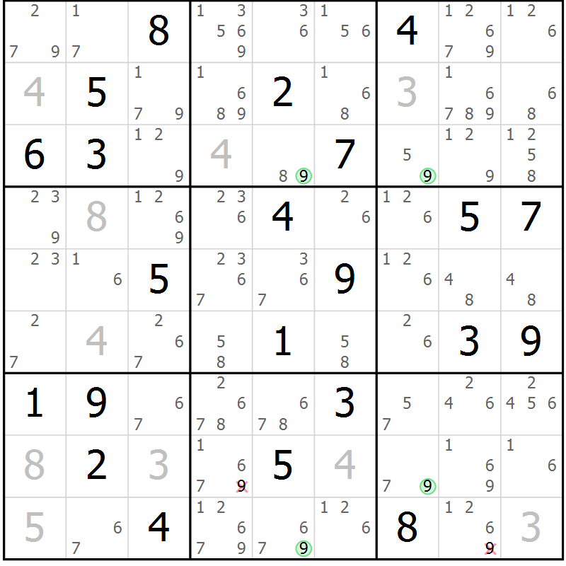Position des candidats pour la solution de la Gr 49 page 52 du magazine de sudoku Suprême n° 027