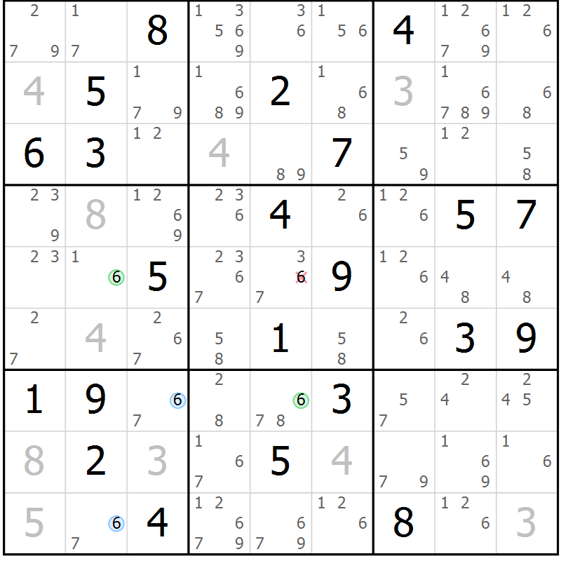 Position des candidats pour la solution de la Gr 49 page 52 du magazine de sudoku Suprême n° 027