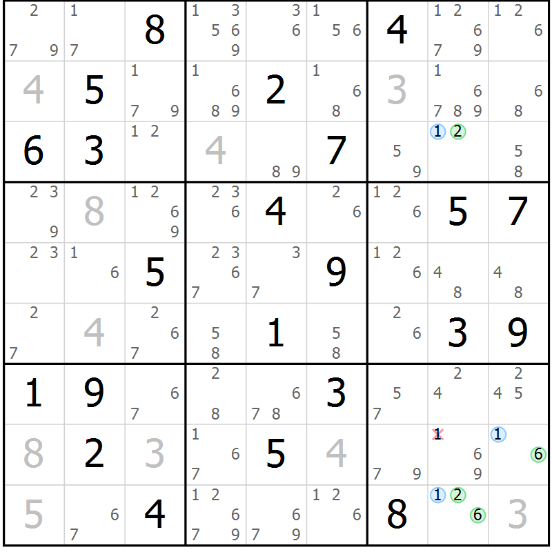 Position des candidats pour la solution de la Gr 49 page 52 du magazine de sudoku Suprême n° 027