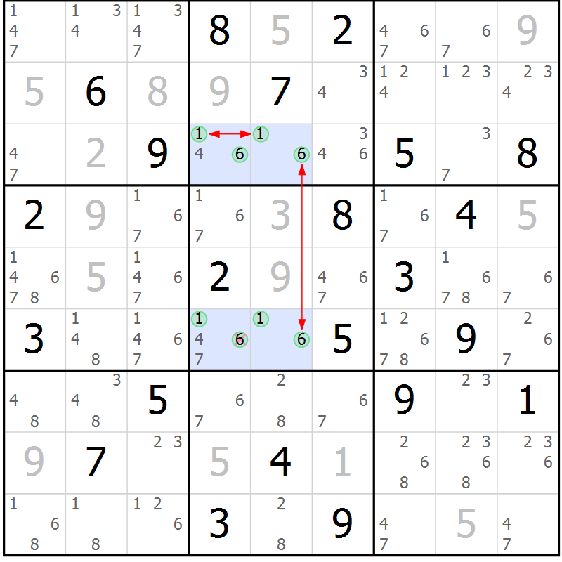 Position des candidats pour la solution de la Gr 5 page 8 du magazine de sudoku Suprême n° 027