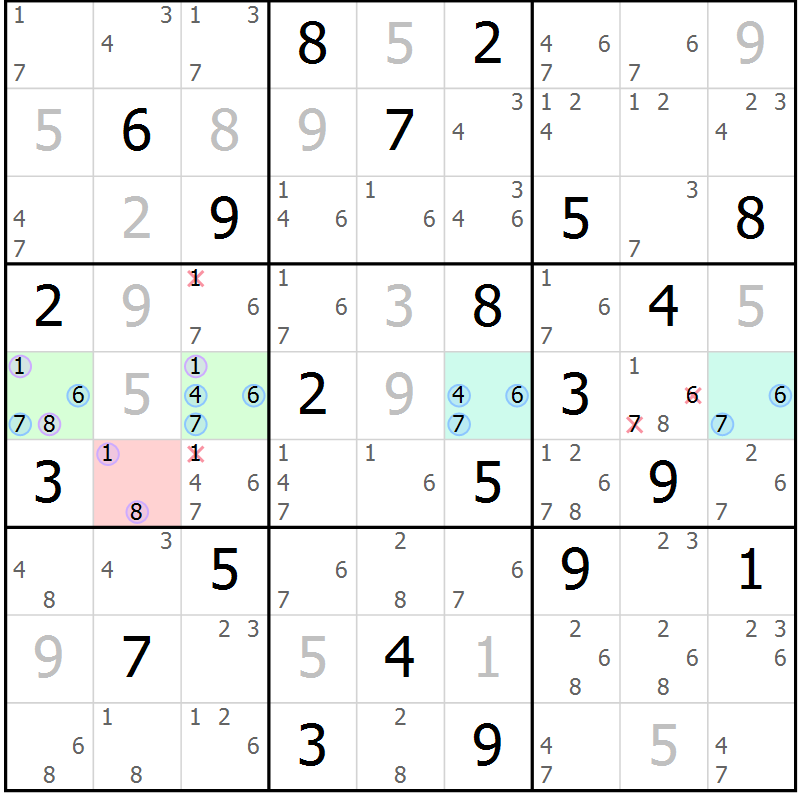 Position des candidats pour la solution de la Gr 5 page 8 du magazine de sudoku Suprême n° 027