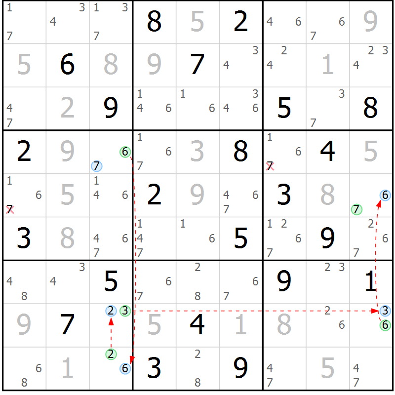 Position des candidats pour la solution de la Gr 5 page 8 du magazine de sudoku Suprême n° 027