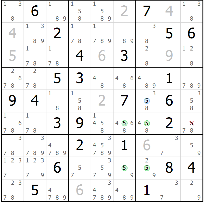 Position des candidats pour la solution de la Gr 50 page 53 du magazine de sudoku Suprême n° 027