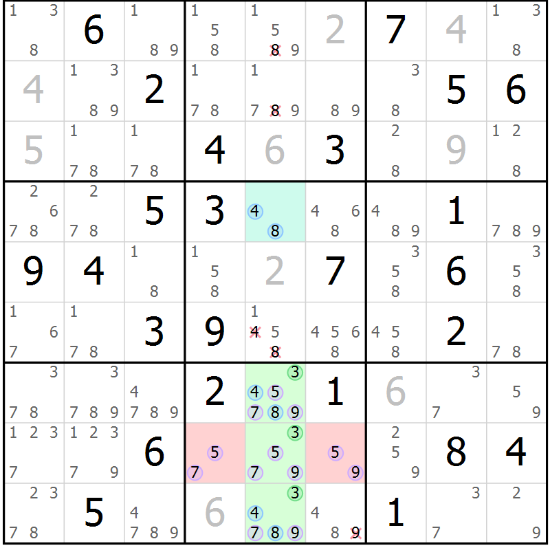 Position des candidats pour la solution de la Gr 50 page 53 du magazine de sudoku Suprême n° 027
