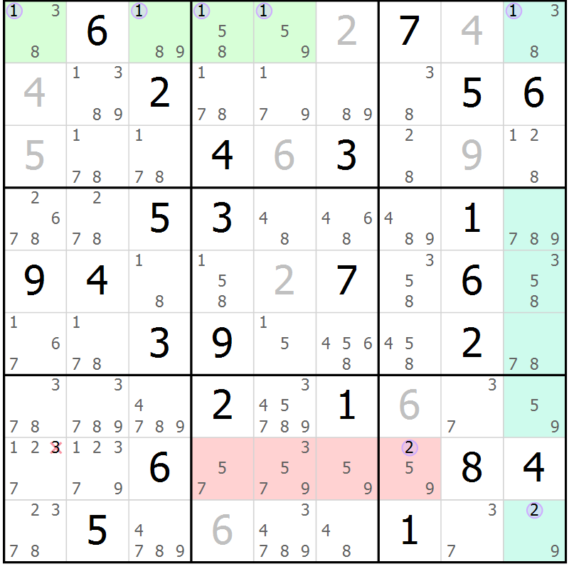 Position des candidats pour la solution de la Gr 50 page 53 du magazine de sudoku Suprême n° 027