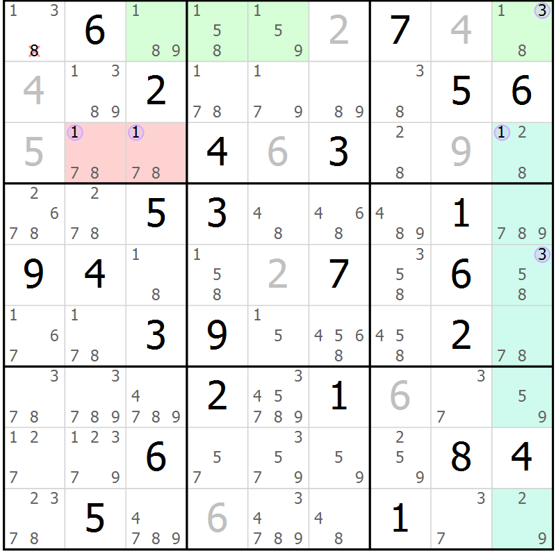 Position des candidats pour la solution de la Gr 50 page 53 du magazine de sudoku Suprême n° 027