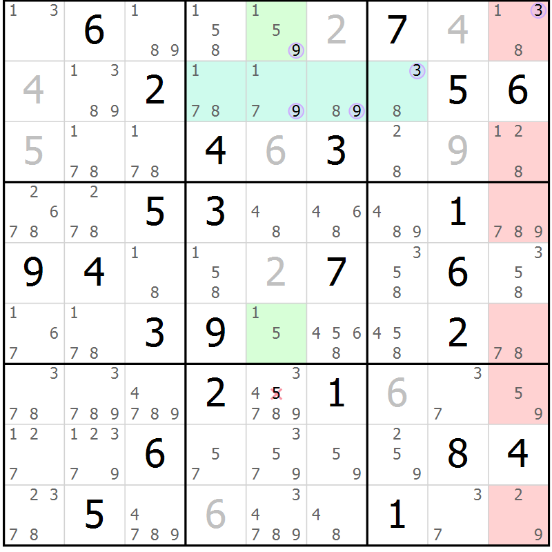Position des candidats pour la solution de la Gr 50 page 53 du magazine de sudoku Suprême n° 027