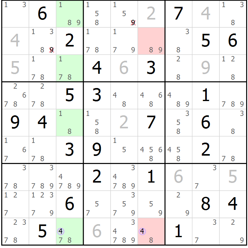 Position des candidats pour la solution de la Gr 50 page 53 du magazine de sudoku Suprême n° 027
