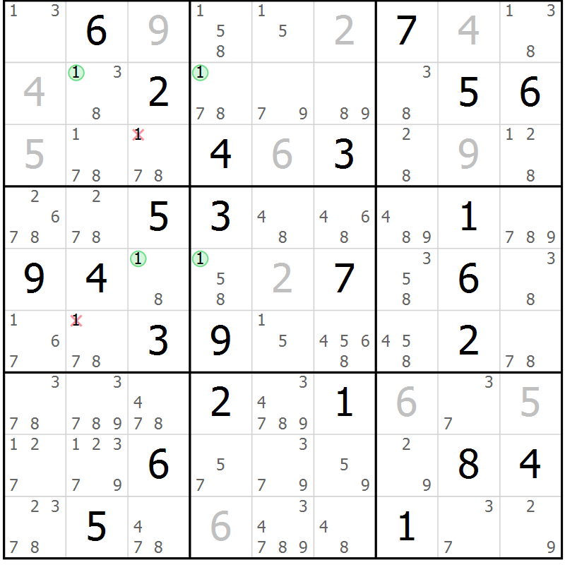 Position des candidats pour la solution de la Gr 50 page 53 du magazine de sudoku Suprême n° 027