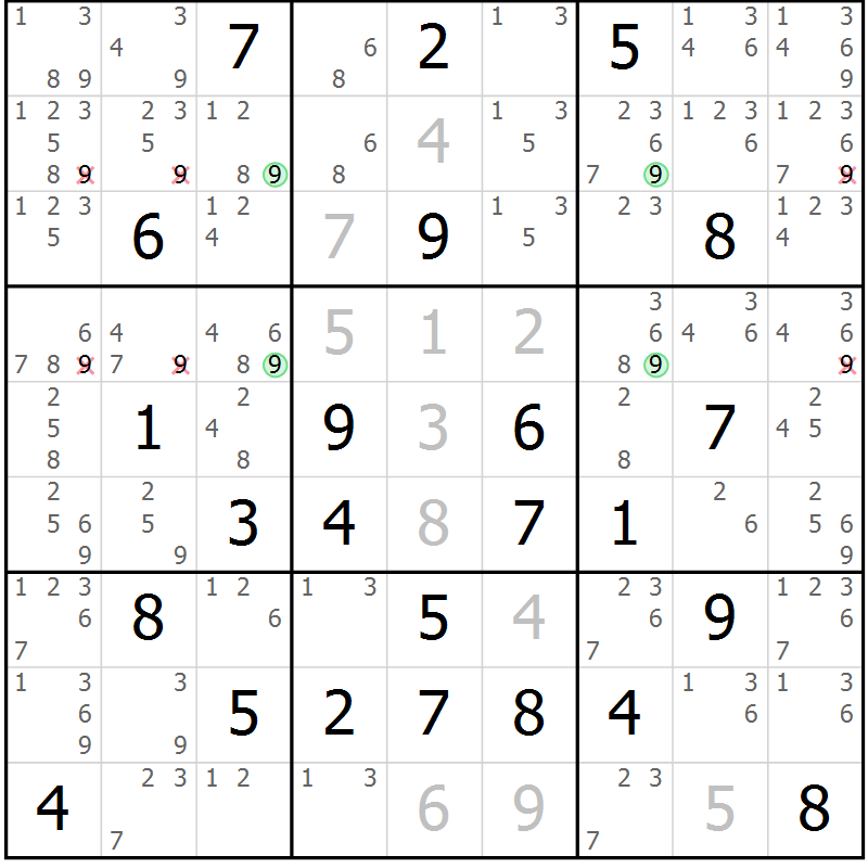 Position des candidats pour la solution de la Gr 51 page 54 du magazine de sudoku Suprême n° 027