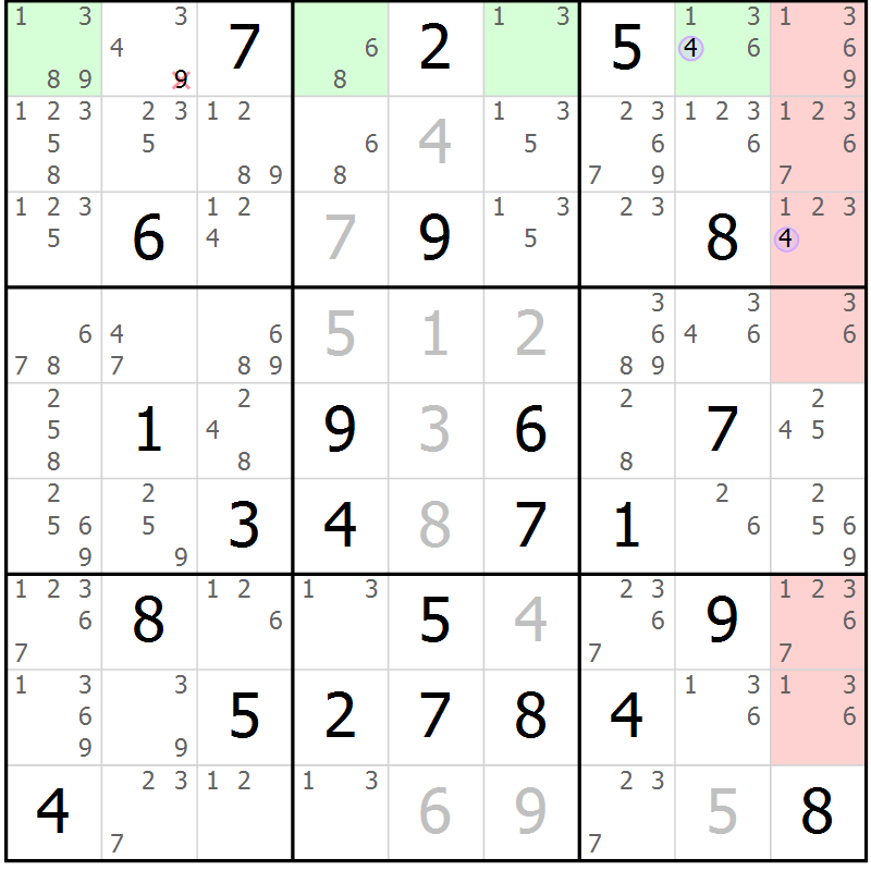 Position des candidats pour la solution de la Gr 51 page 54 du magazine de sudoku Suprême n° 027