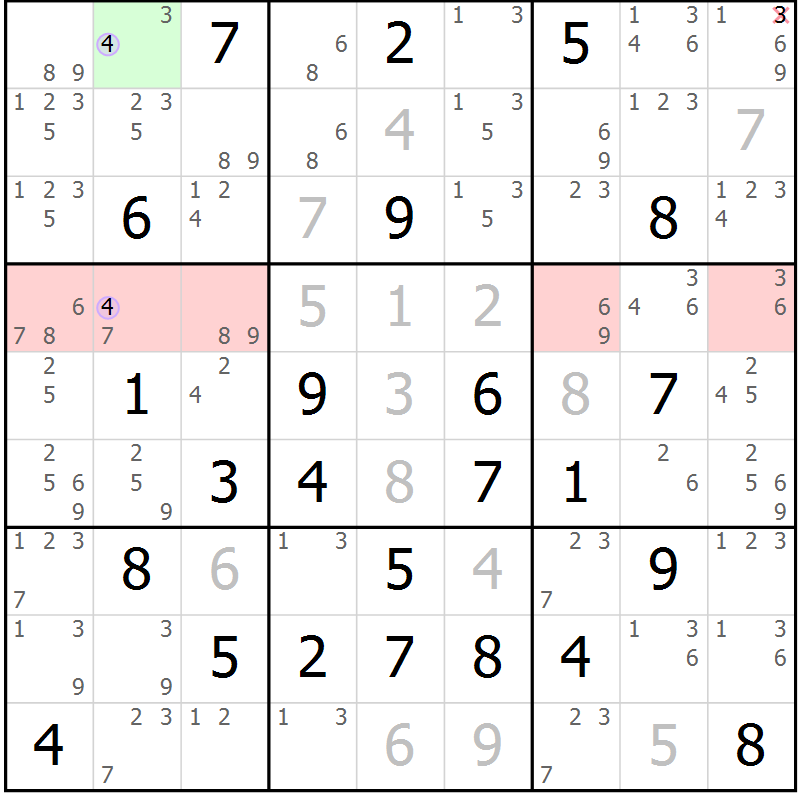Position des candidats pour la solution de la Gr 51 page 54 du magazine de sudoku Suprême n° 027