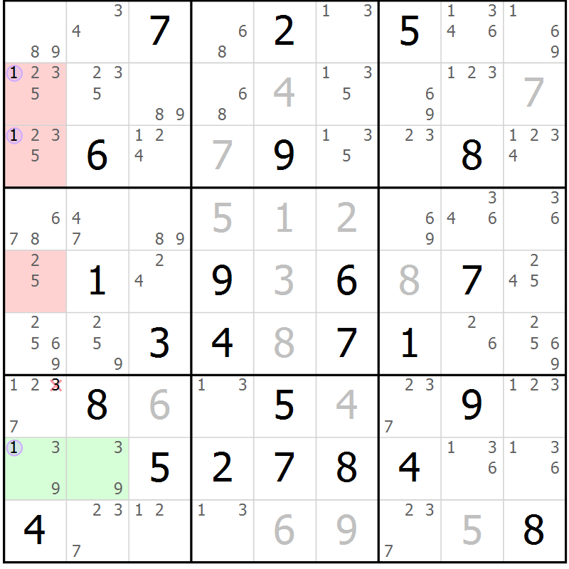 Position des candidats pour la solution de la Gr 51 page 54 du magazine de sudoku Suprême n° 027