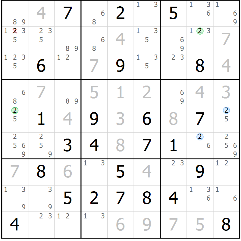 Position des candidats pour la solution de la Gr 51 page 54 du magazine de sudoku Suprême n° 027