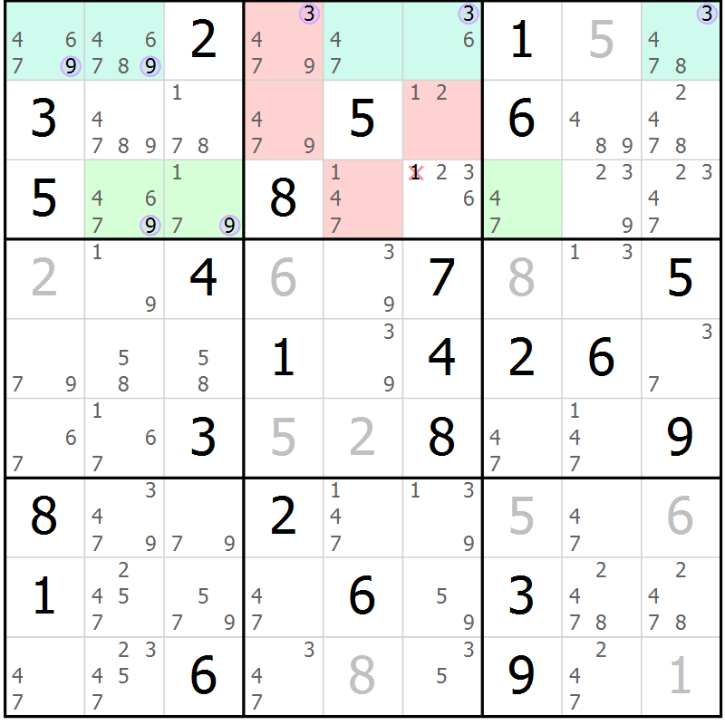 Position des candidats pour la solution de la Gr 53 page 56 du magazine de sudoku Suprême n° 027