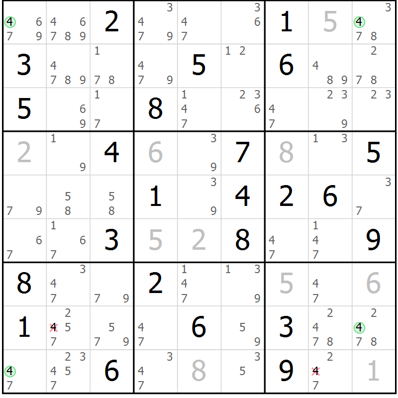 Position des candidats pour la solution de la Gr 53 page 56 du magazine de sudoku Suprême n° 027