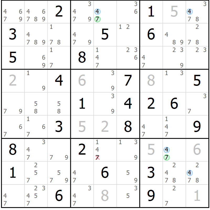 Position des candidats pour la solution de la Gr 53 page 56 du magazine de sudoku Suprême n° 027