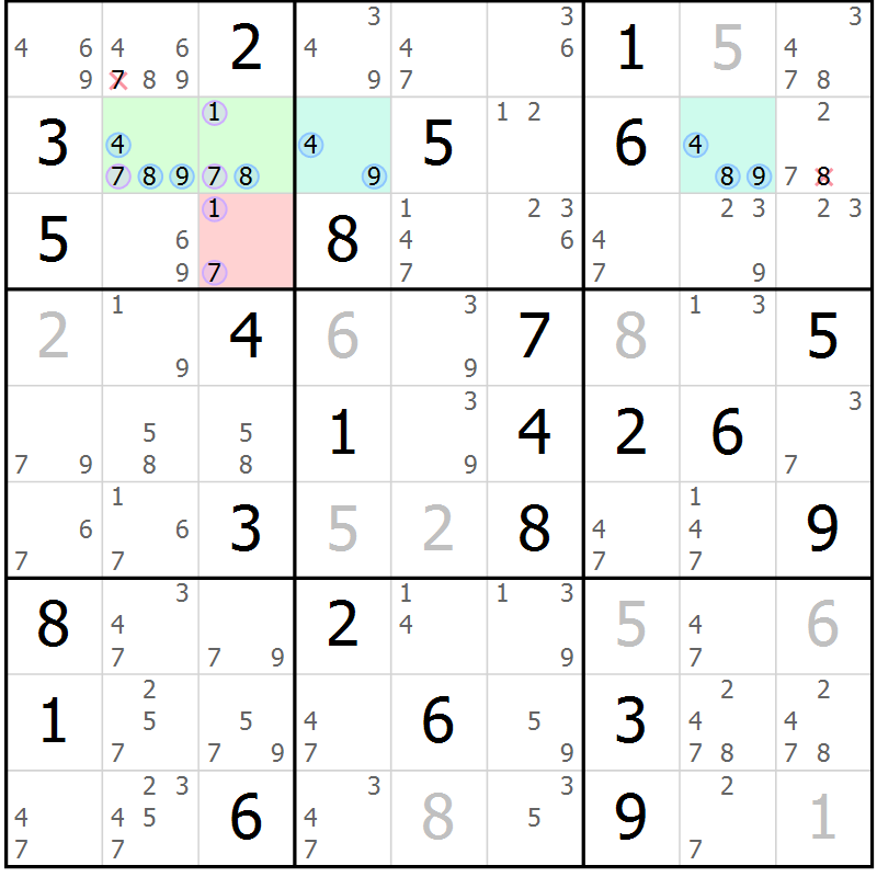 Position des candidats pour la solution de la Gr 53 page 56 du magazine de sudoku Suprême n° 027