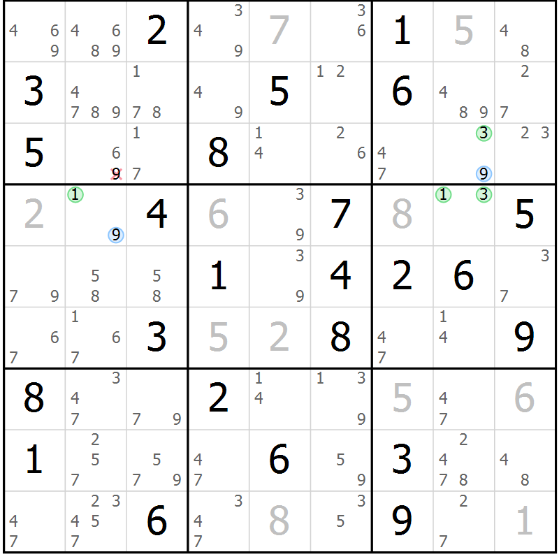Position des candidats pour la solution de la Gr 53 page 56 du magazine de sudoku Suprême n° 027