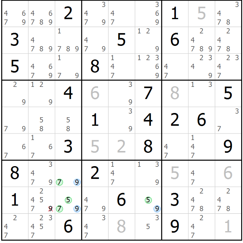 Position des candidats pour la solution de la Gr 53 page 56 du magazine de sudoku Suprême n° 027