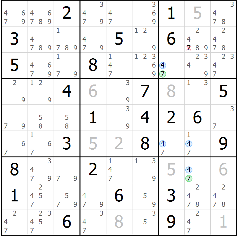 Position des candidats pour la solution de la Gr 53 page 56 du magazine de sudoku Suprême n° 027