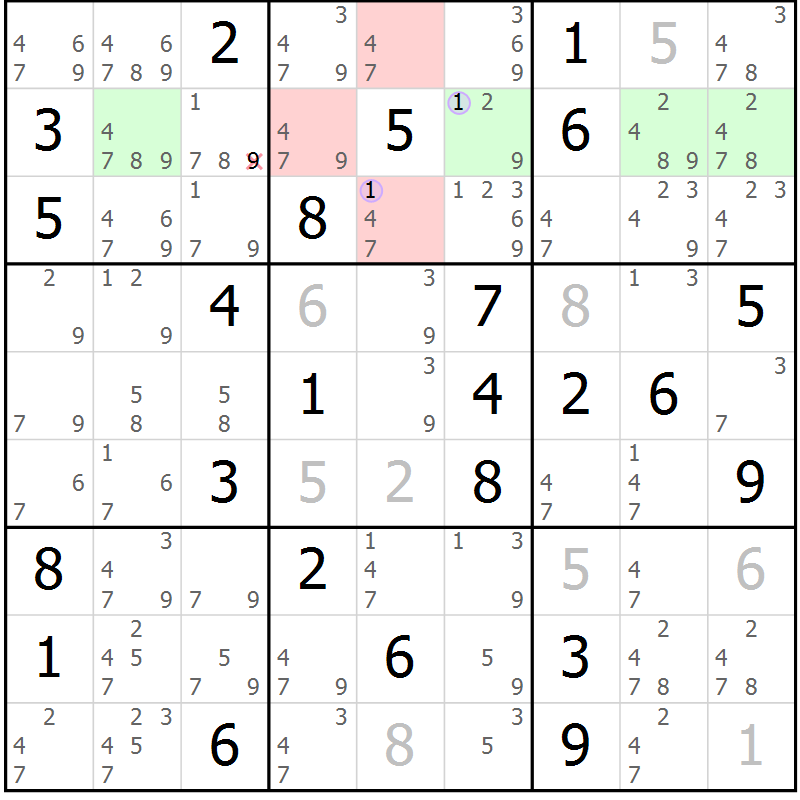 Position des candidats pour la solution de la Gr 53 page 56 du magazine de sudoku Suprême n° 027
