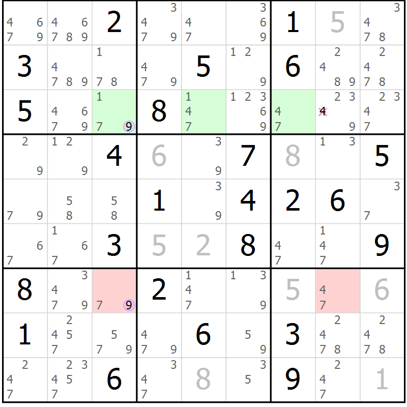 Position des candidats pour la solution de la Gr 53 page 56 du magazine de sudoku Suprême n° 027
