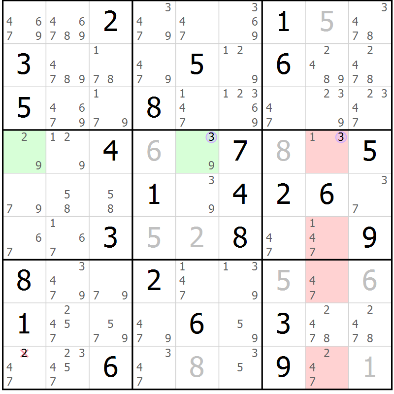 Position des candidats pour la solution de la Gr 53 page 56 du magazine de sudoku Suprême n° 027