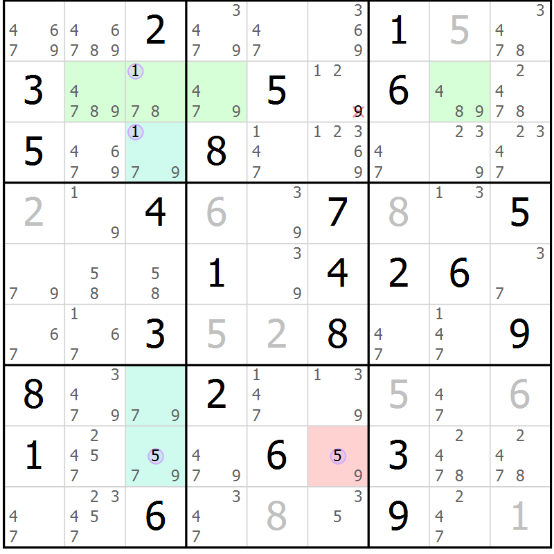 Position des candidats pour la solution de la Gr 53 page 56 du magazine de sudoku Suprême n° 027