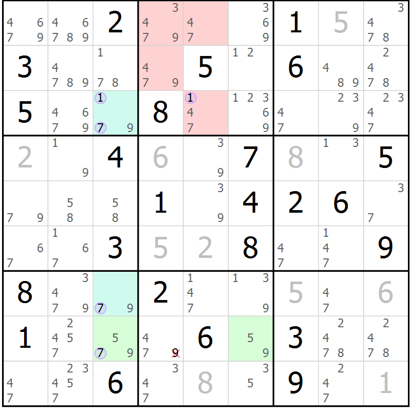 Position des candidats pour la solution de la Gr 53 page 56 du magazine de sudoku Suprême n° 027