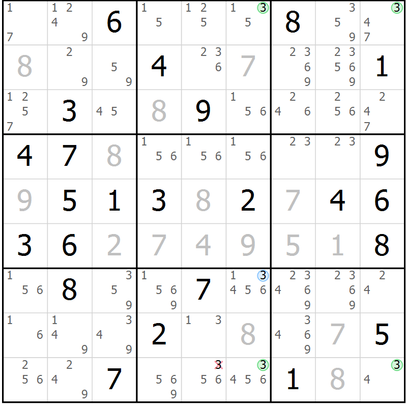 Position des candidats pour la solution de la Gr 54 page 57 du magazine de sudoku Suprême n° 027