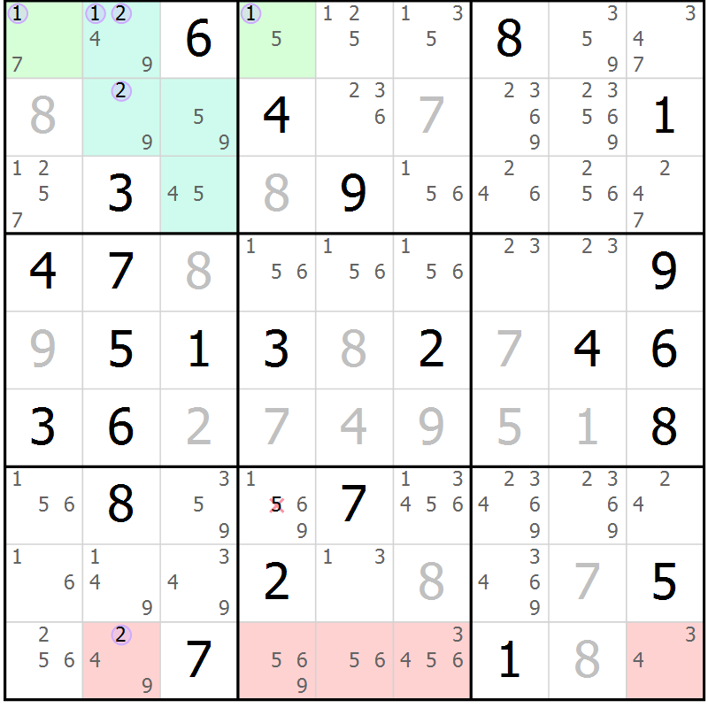 Position des candidats pour la solution de la Gr 54 page 57 du magazine de sudoku Suprême n° 027