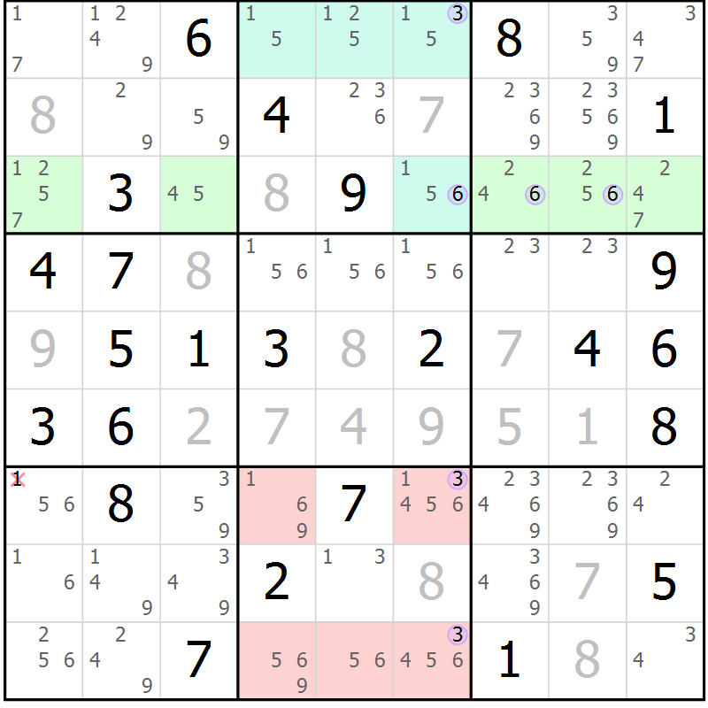 Position des candidats pour la solution de la Gr 54 page 57 du magazine de sudoku Suprême n° 027