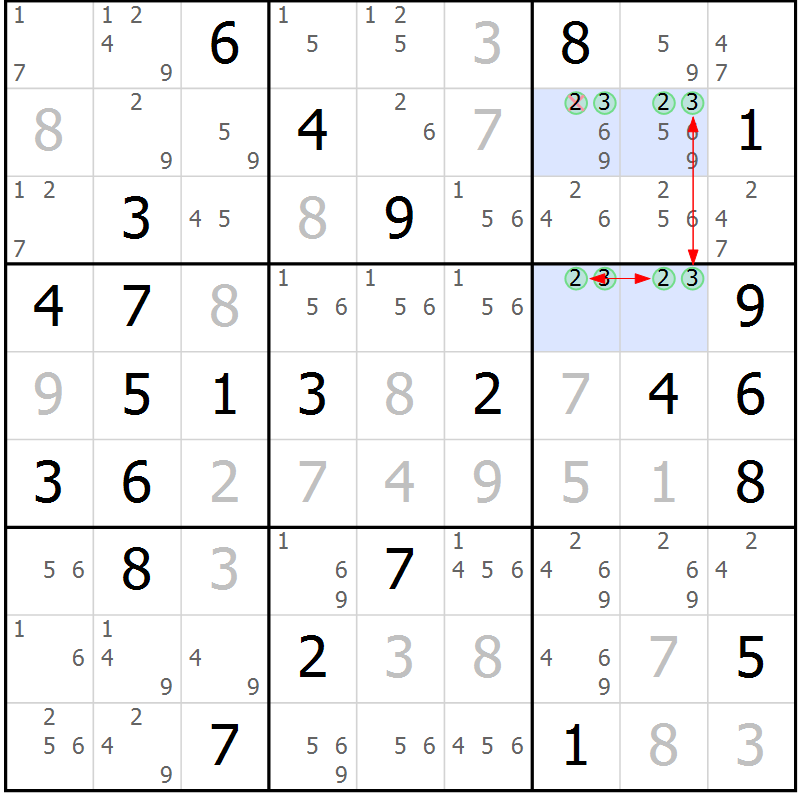 Position des candidats pour la solution de la Gr 54 page 57 du magazine de sudoku Suprême n° 027