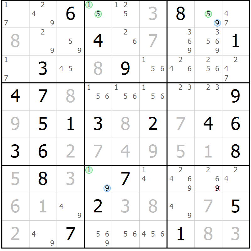 Position des candidats pour la solution de la Gr 54 page 57 du magazine de sudoku Suprême n° 027