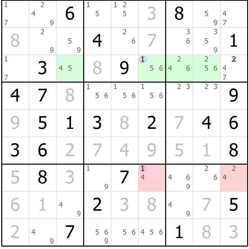 Position des candidats pour la solution de la Gr 54 page 57 du magazine de sudoku Suprême n° 027
