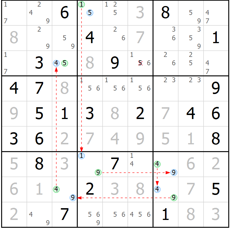 Position des candidats pour la solution de la Gr 54 page 57 du magazine de sudoku Suprême n° 027