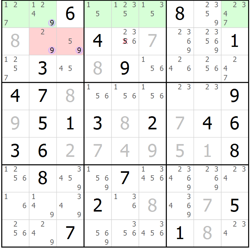 Position des candidats pour la solution de la Gr 54 page 57 du magazine de sudoku Suprême n° 027