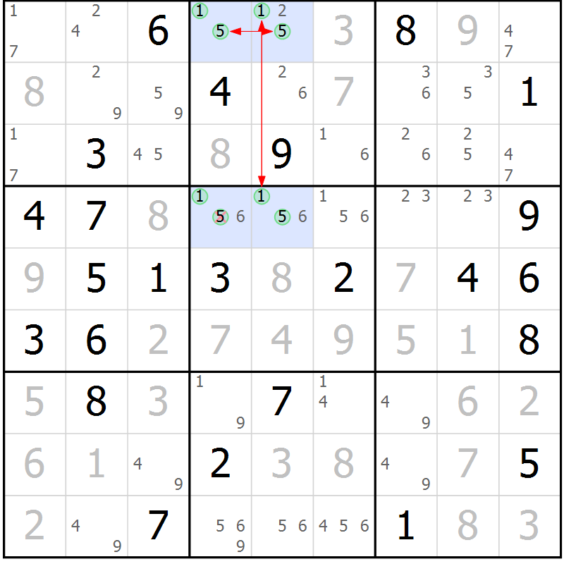 Position des candidats pour la solution de la Gr 54 page 57 du magazine de sudoku Suprême n° 027
