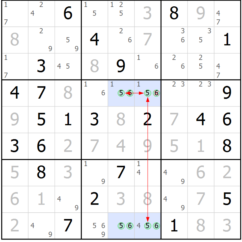 Position des candidats pour la solution de la Gr 54 page 57 du magazine de sudoku Suprême n° 027