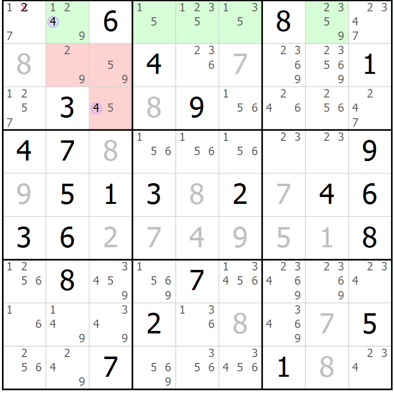 Position des candidats pour la solution de la Gr 54 page 57 du magazine de sudoku Suprême n° 027
