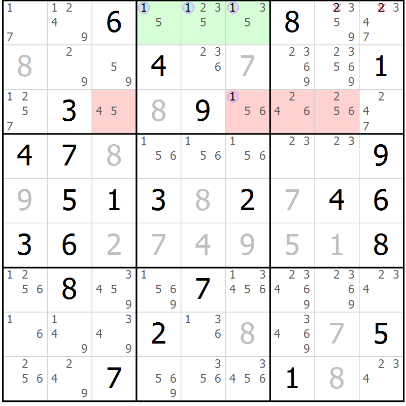 Position des candidats pour la solution de la Gr 54 page 57 du magazine de sudoku Suprême n° 027