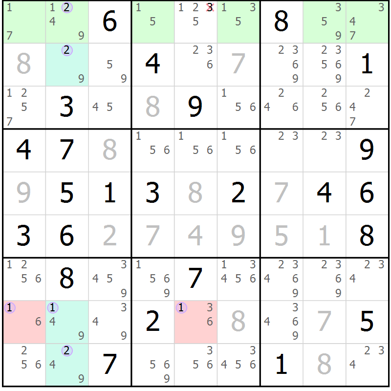 Position des candidats pour la solution de la Gr 54 page 57 du magazine de sudoku Suprême n° 027