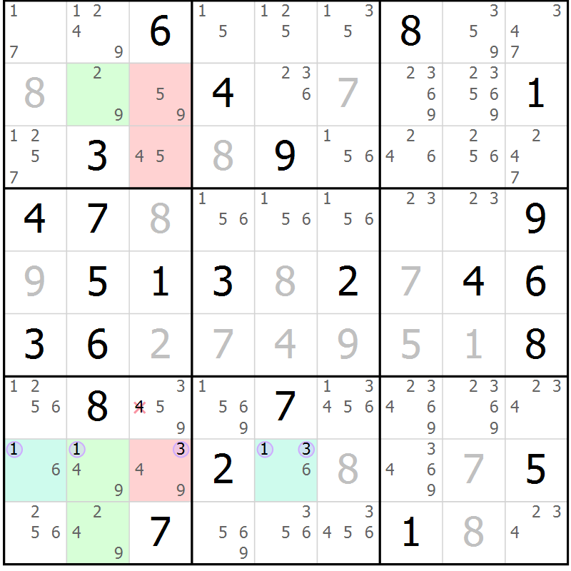 Position des candidats pour la solution de la Gr 54 page 57 du magazine de sudoku Suprême n° 027