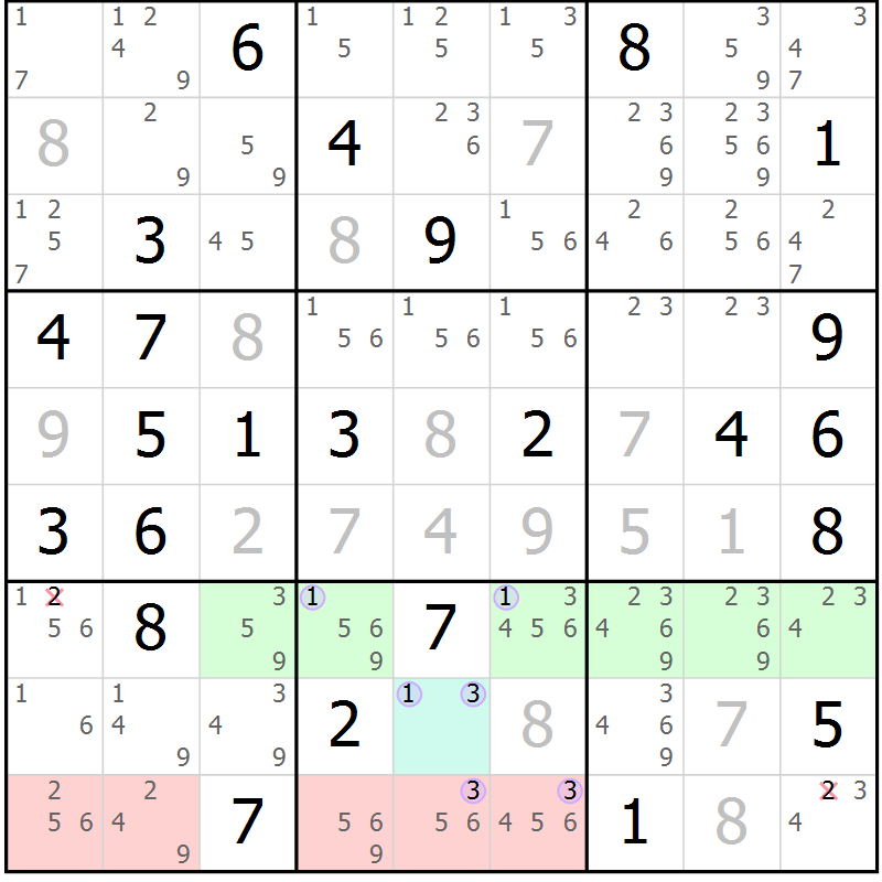 Position des candidats pour la solution de la Gr 54 page 57 du magazine de sudoku Suprême n° 027