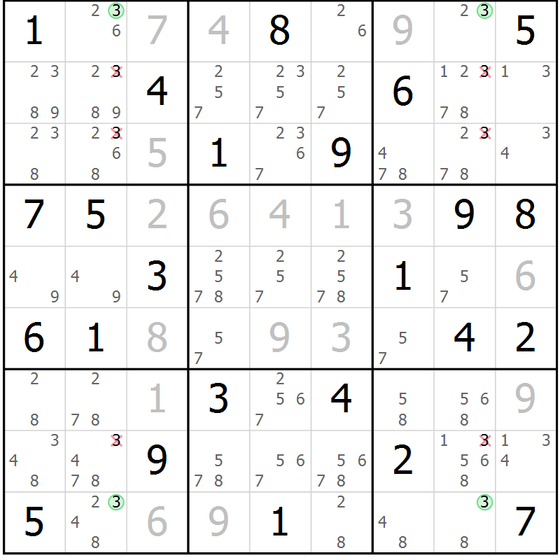 Position des candidats pour la solution de la Gr 55 page 58 du magazine de sudoku Suprême n° 027
