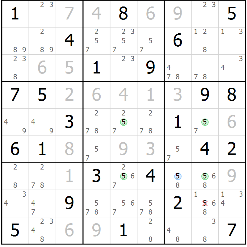 Position des candidats pour la solution de la Gr 55 page 58 du magazine de sudoku Suprême n° 027