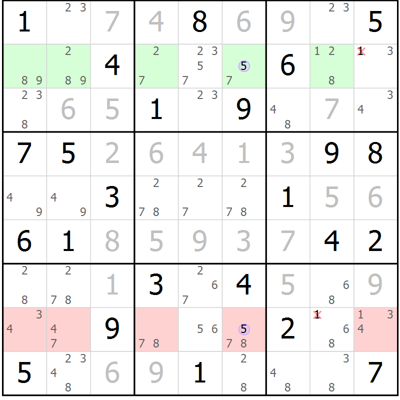 Position des candidats pour la solution de la Gr 55 page 58 du magazine de sudoku Suprême n° 027