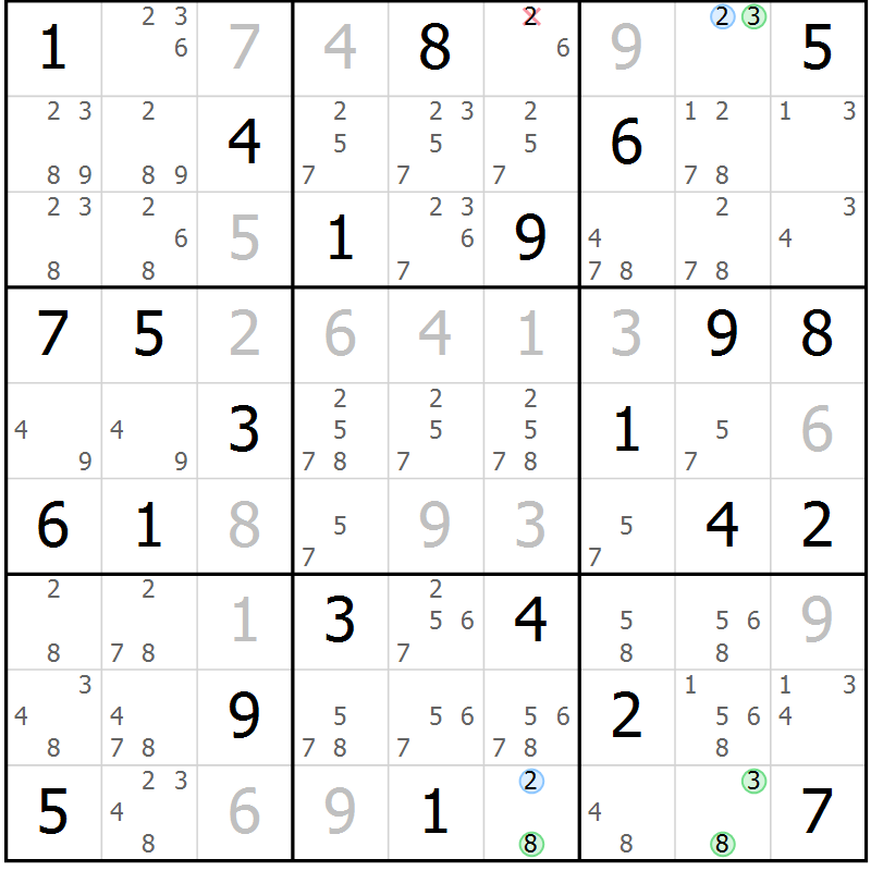 Position des candidats pour la solution de la Gr 55 page 58 du magazine de sudoku Suprême n° 027