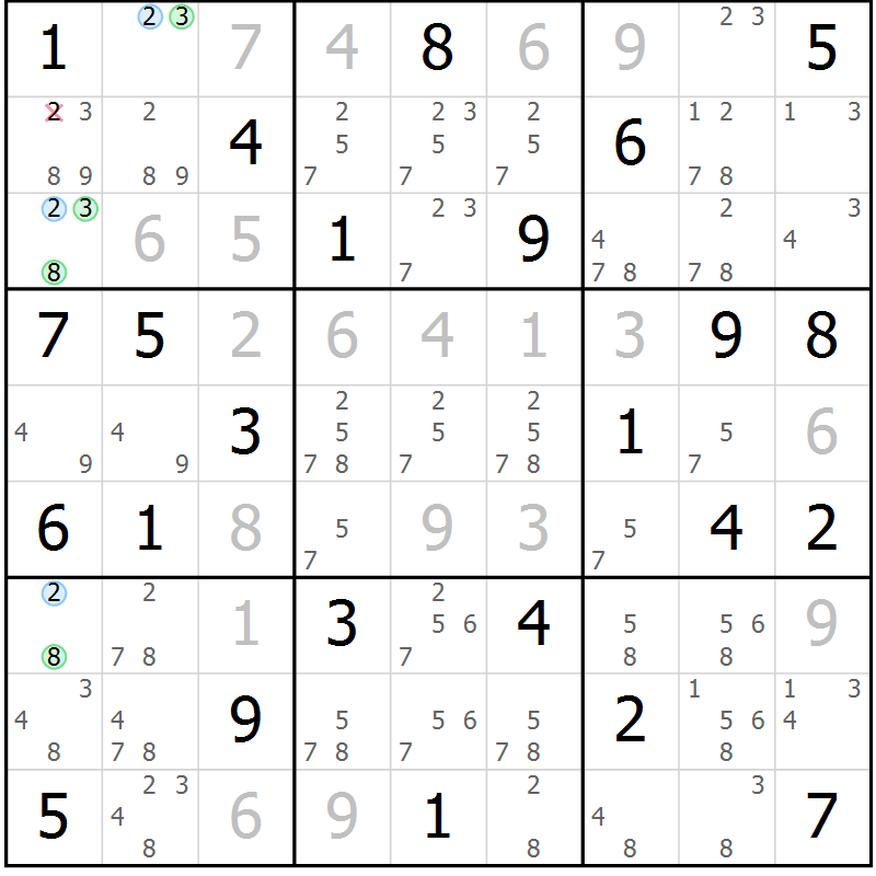 Position des candidats pour la solution de la Gr 55 page 58 du magazine de sudoku Suprême n° 027